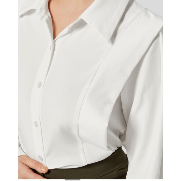 Halara Collared Button Long Sleeve Casual Shirt Sz XS Womens White Work Blouse - Picture 9 of 10